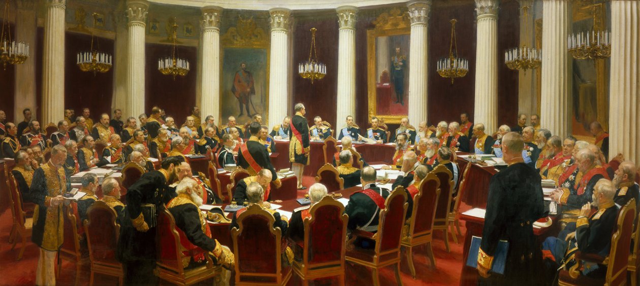 Ceremoniel møde i statsrådet den 7. maj 1901, der markerer hundredeåret for dets stiftelse af Ilya Efimovich Repin