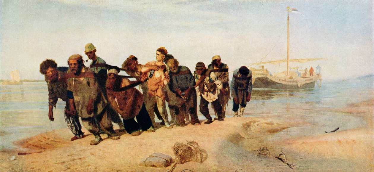 Fanger trækker en båd langs Volga-floden, Rusland, 1873 af Ilya Efimovich Repin