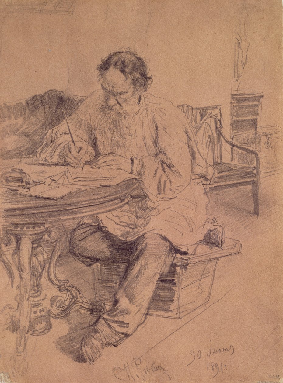 Lev Nikolaevich Tolstoy (1828-1910) på arbejde, 1891 af Ilya Efimovich Repin