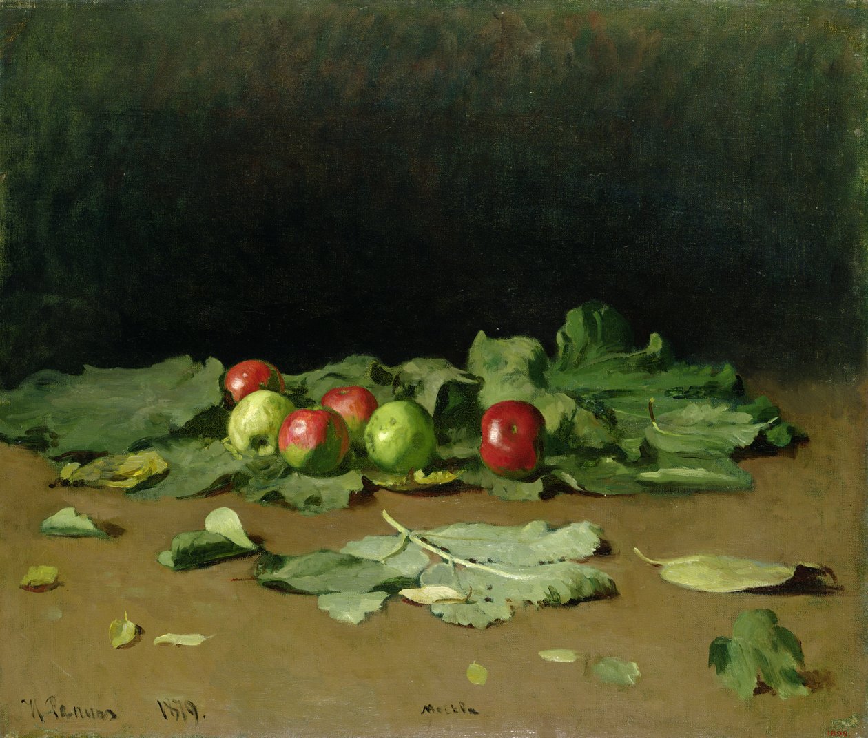 Stilleben af æbler og blade, 1879 af Ilya Efimovich Repin