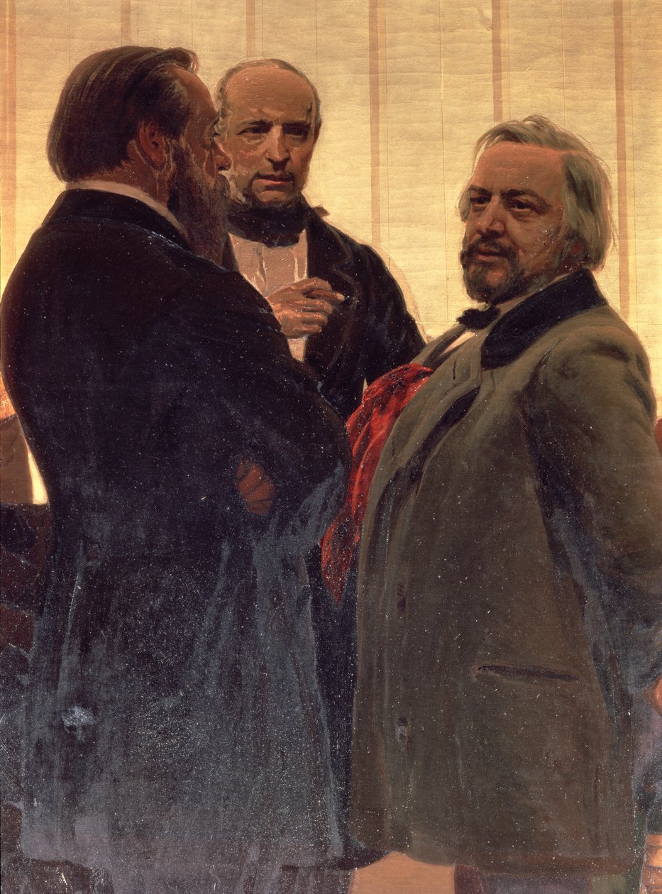 Vladimir Odoevsky (1803-69), Mily Balakirev (1837-1910) og Mikhail Ivanovich Glinka (1804-57), 1890