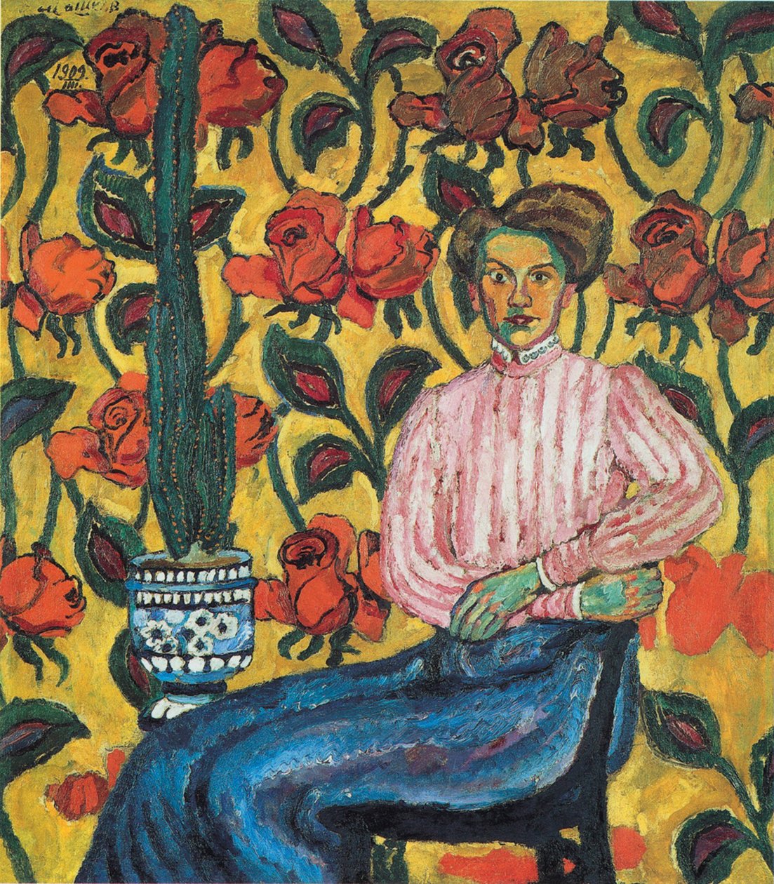Portræt af Varvara Petrovna Vinogradova, 1909 af Ilya Ivanovich Mashkov