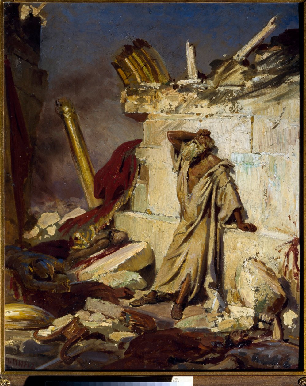""Jeremie sørger over Jerusalems ødelæggelse"" Maleri af Ilya Yefimovich Repin (Ilia Repin) (1844-1930) 1870, Dim 91,3x75 cm State Tretyakov Gallery, Moskva af Ilya Efimovich Repin