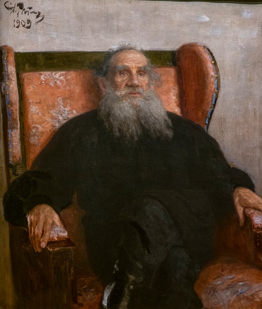 LEON TOLSTOI I EN PINK LÆNESTOL af Ilya Efimovich Repin