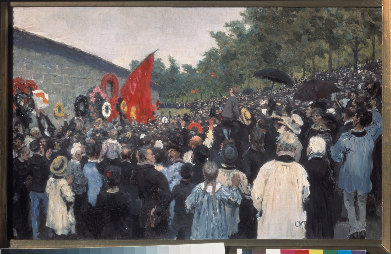 Den årlige sammenkomst på Pere Lachaise-kirkegården i Paris. (Foran den fødererede mur, foran hvilken kommunens krigere blev skudt i 1871, som siden er blevet symbolet på kampen for frihed og revolutionære idealer). Malet af Ilya Efimovich Repin