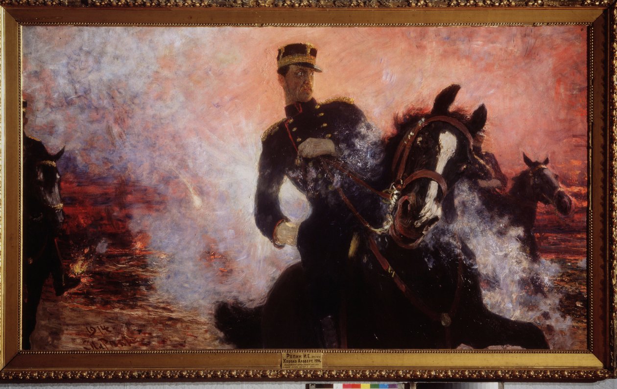 Kong Albert I af Belgien (1875-1934) under eksplosionen af ​​dæmningen i 1914. Maleri af Ilya Yefimovich Repin (Ilia Repin) (1844-1930), olie på lærred af Ilya Efimovich Repin