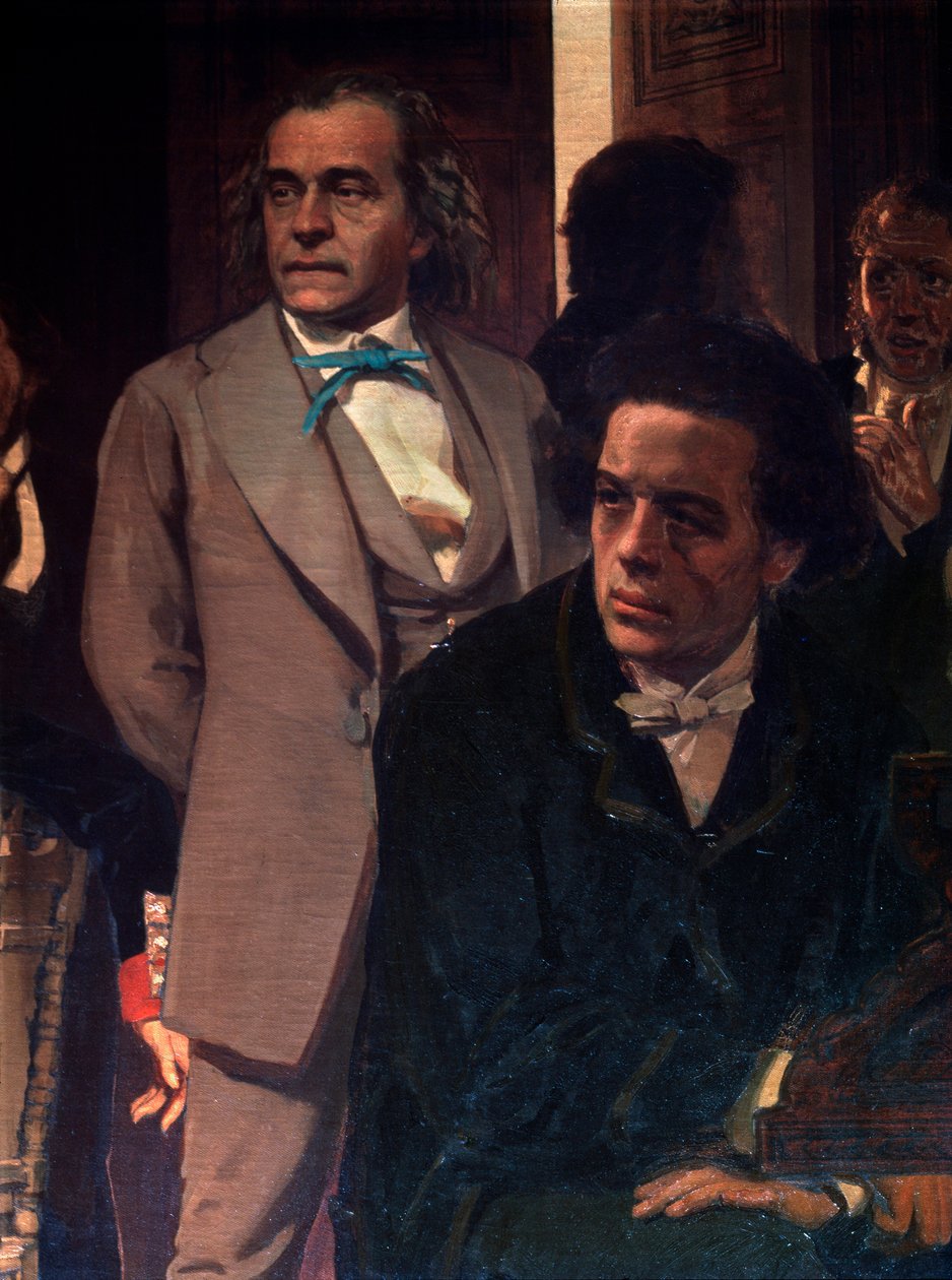 Komponisterne Anton Rubinstein (1829-1894) og Alexander Serov (1820-1871). Detalje af maleriet de slaviske komponister. Maleri af Ilya Yefimovich Repin (Ilia Repin) (1844-1930), olie på lærred af Ilya Efimovich Repin
