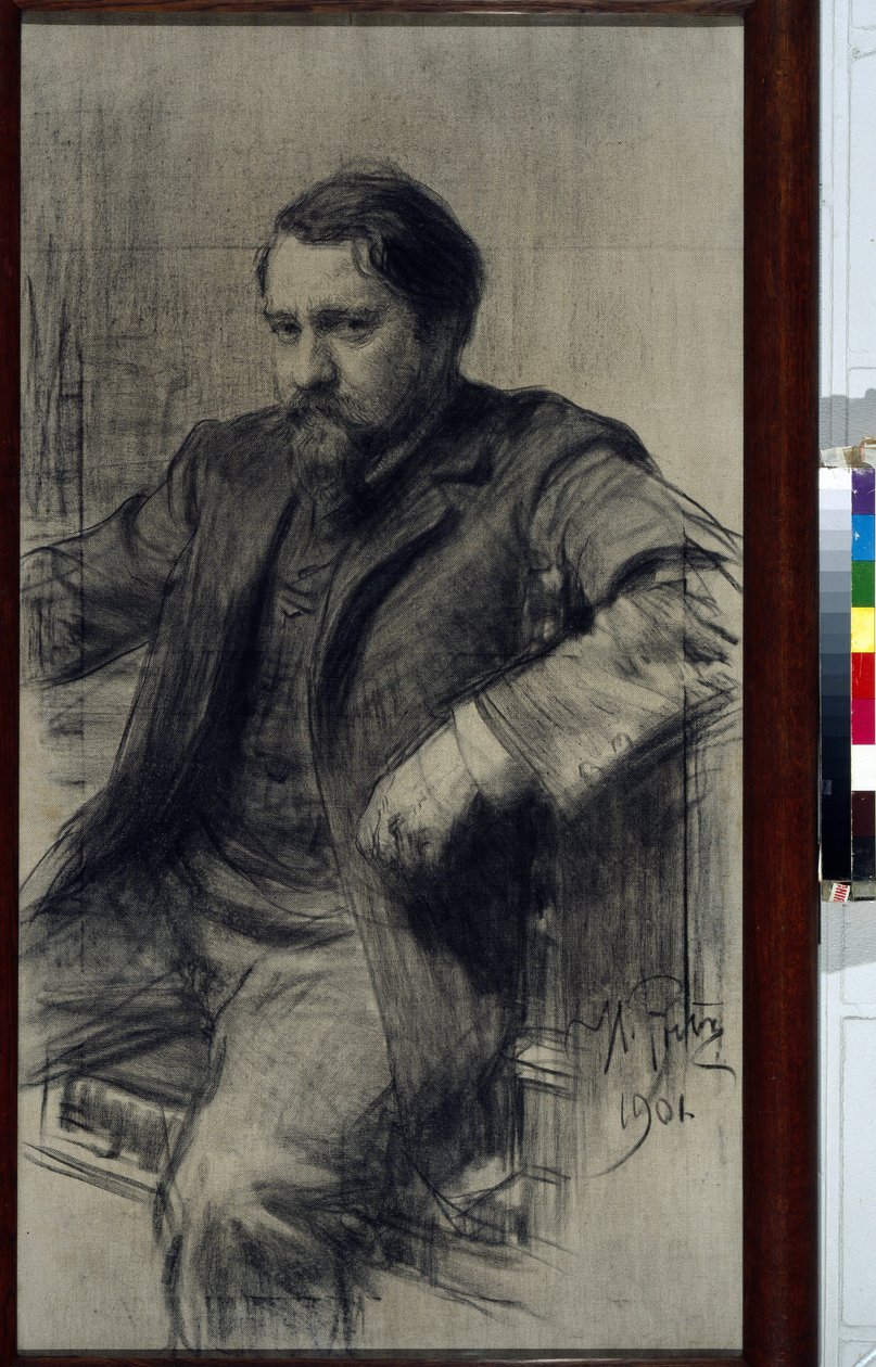 Portrait du peintre Valentin Aleksandrovitch Serov (1865-1911) (Valentin Alexandrovich Serov) - Dessin de Ilya Yefimovich (Iefimovitch) Repin (1844-1930), farveblyant på papier af Ilya Efimovich Repin