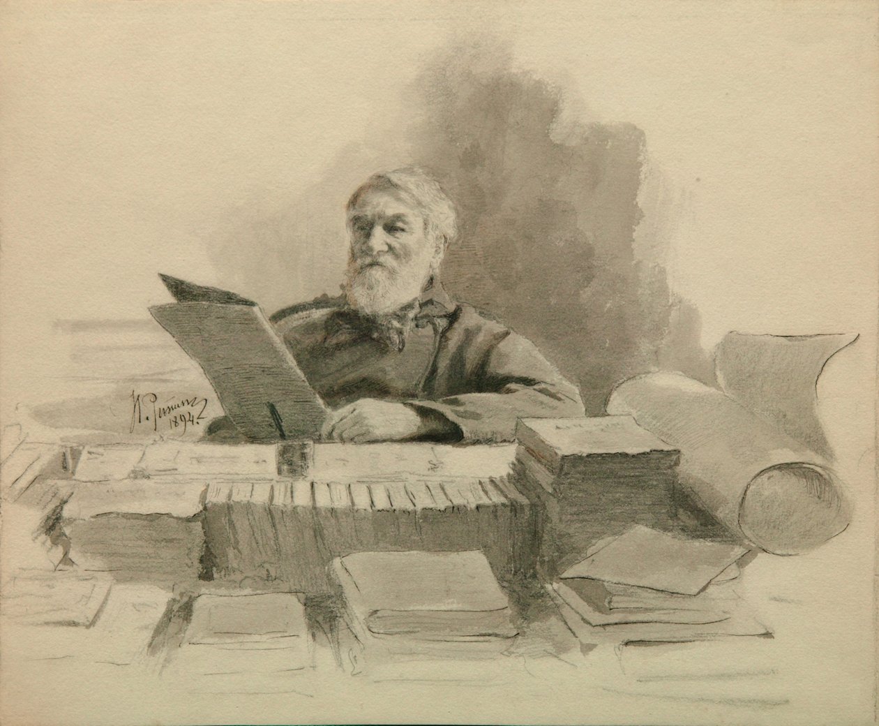 Portræt af forfatteren Dmitry Grigorovich 1822-1899, 1894 af Ilya Efimovich Repin