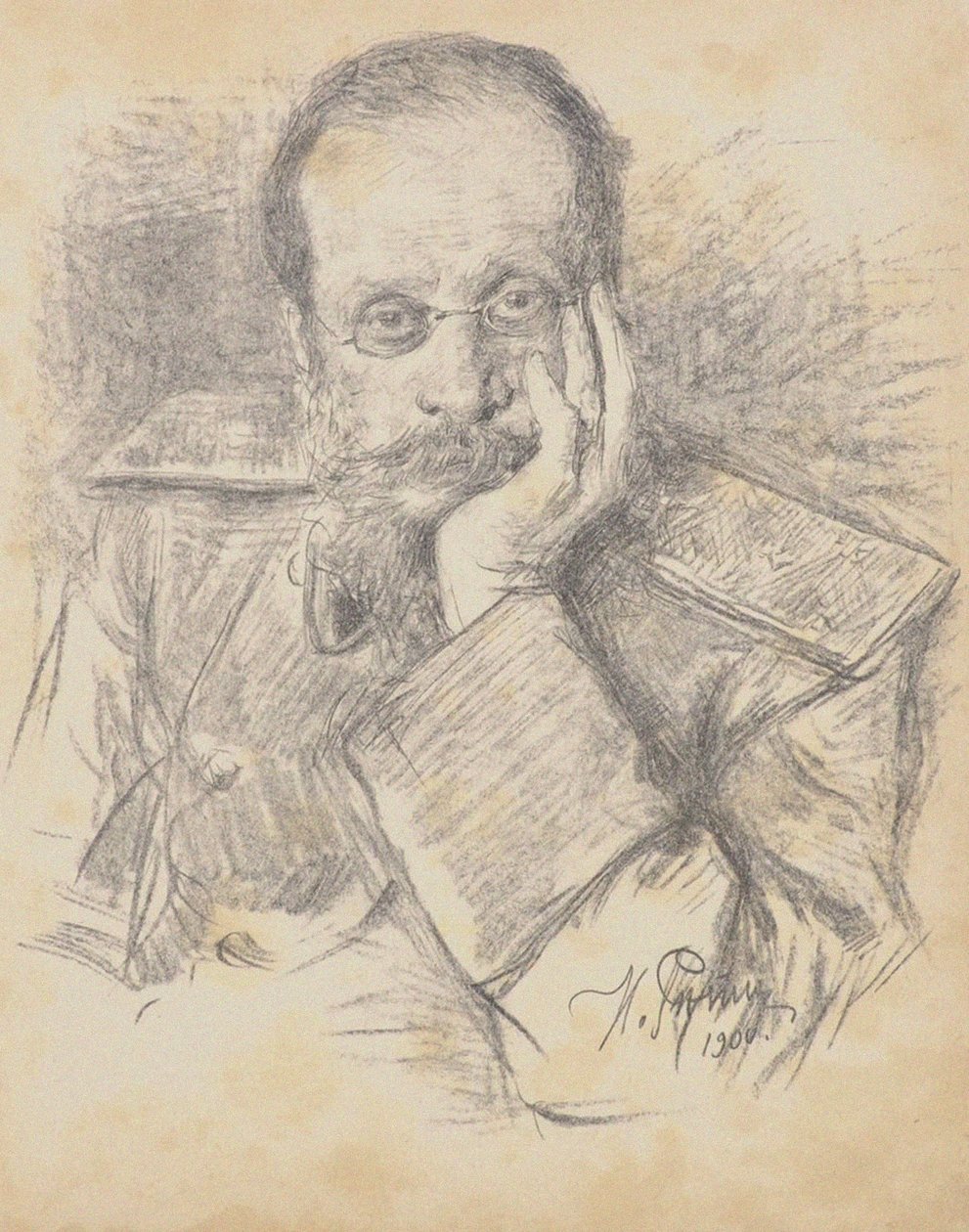 Portræt af komponisten César Antonovich Cui 1835-1918, 1900. af Ilya Efimovich Repin