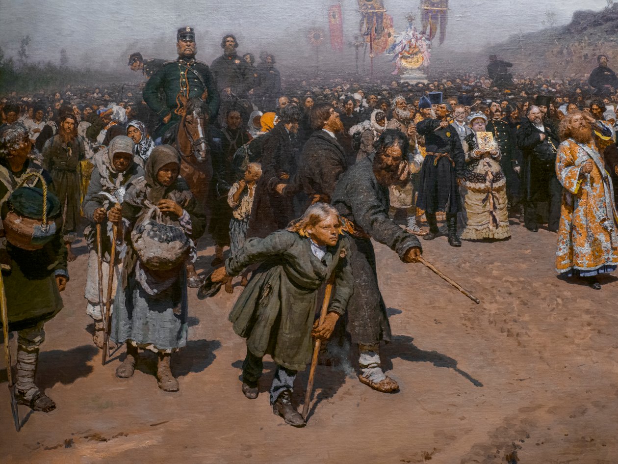 RELIGØS PROCESSION I KURSK-PROVINSEN (detaljer) af Ilya Efimovich Repin