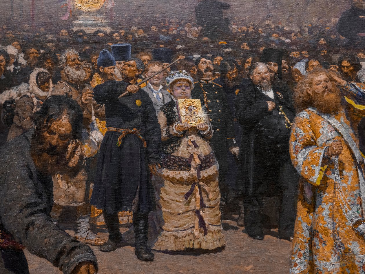 RELIGØS PROCESSION I KURSK-PROVINSEN (detaljer) af Ilya Efimovich Repin