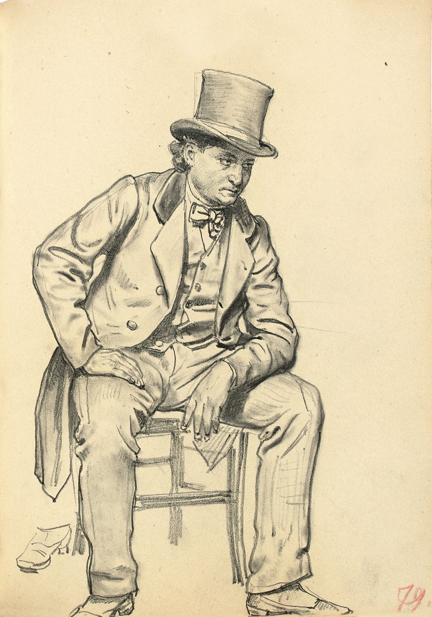 Siddende mand, arm lænet på hans ben, ca. 1872-1875 af Ilya Efimovich Repin