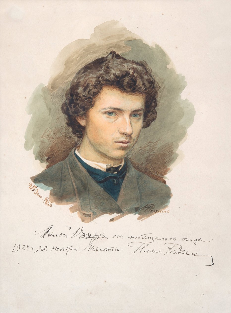 Selvportræt - Repin, Ilya Yefimovich (1844-1930) - 1866 - Akvarel på papir - 35x26 - Privat samling af Ilya Efimovich Repin