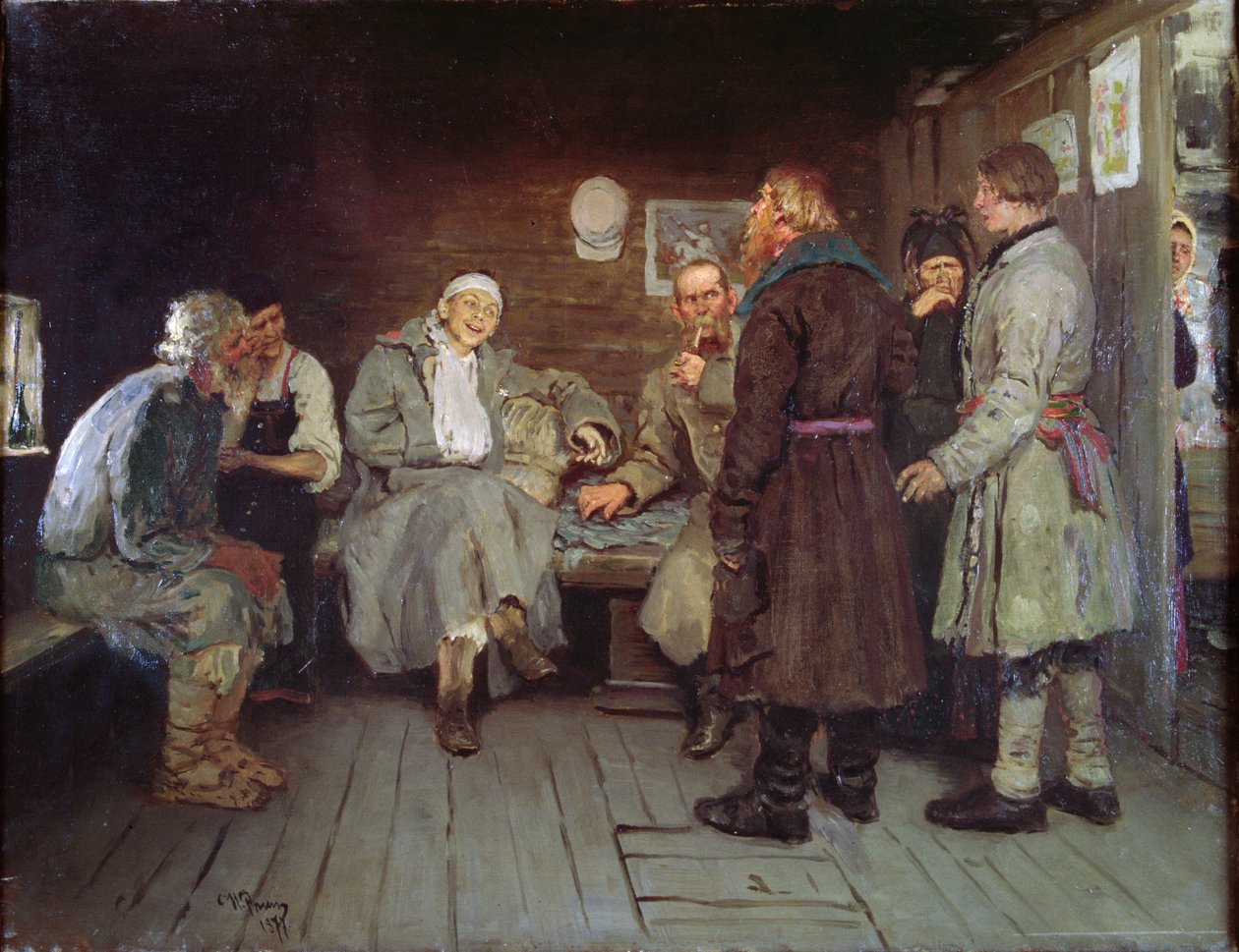 Soldaternes fortælling, 1877 af Ilya Efimovich Repin