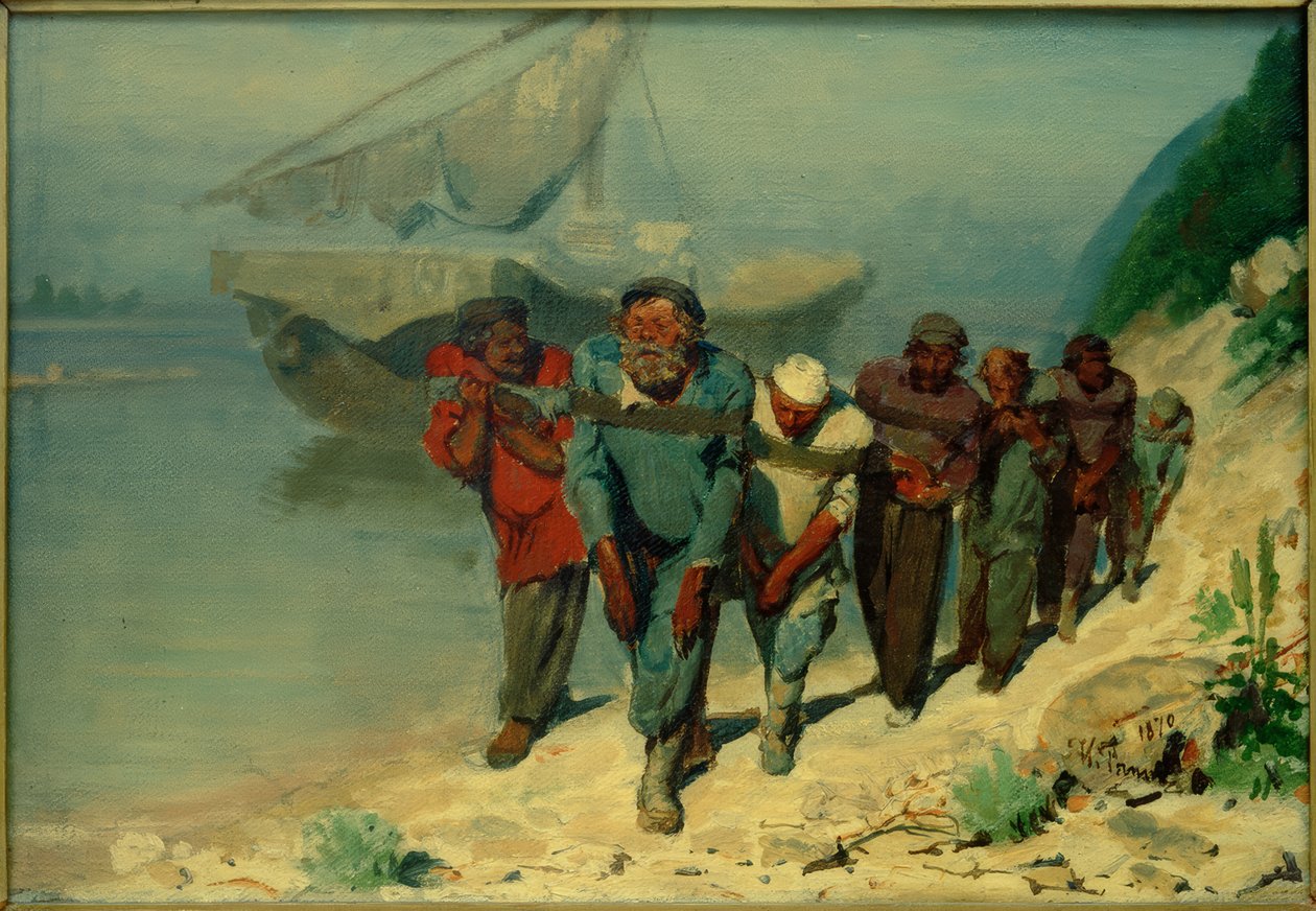 Undersøgelse af Wolgatreidler af Ilya Efimovich Repin