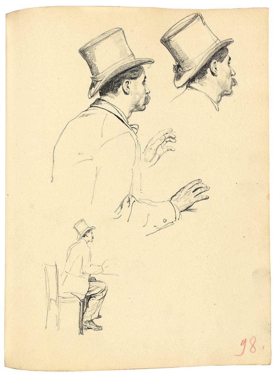 Studier til "A Parisian Cafe": Sidebillede af mands hoved med hat, ca. 1872-1875 af Ilya Efimovich Repin