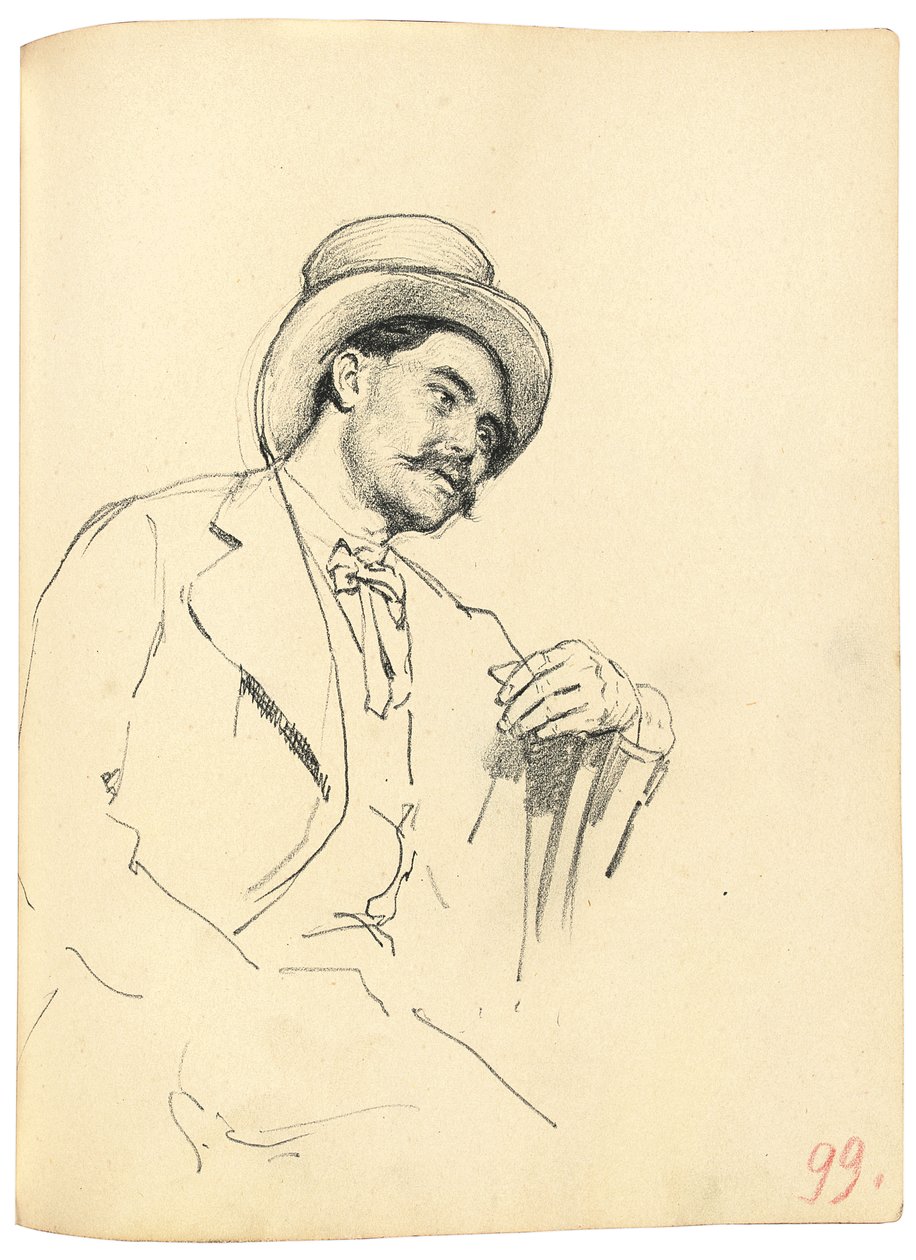 Studie til "A Parisian Cafe": Siddende mand med hat, ca. 1872-1875 af Ilya Efimovich Repin