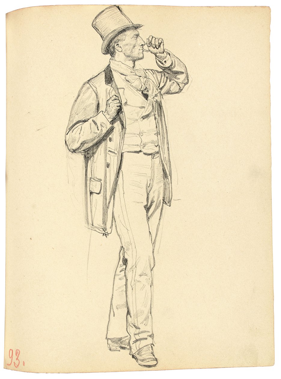 Studie til "A Parisian Cafe": Stående mand med løftet arm, ca. 1872-1875 af Ilya Efimovich Repin