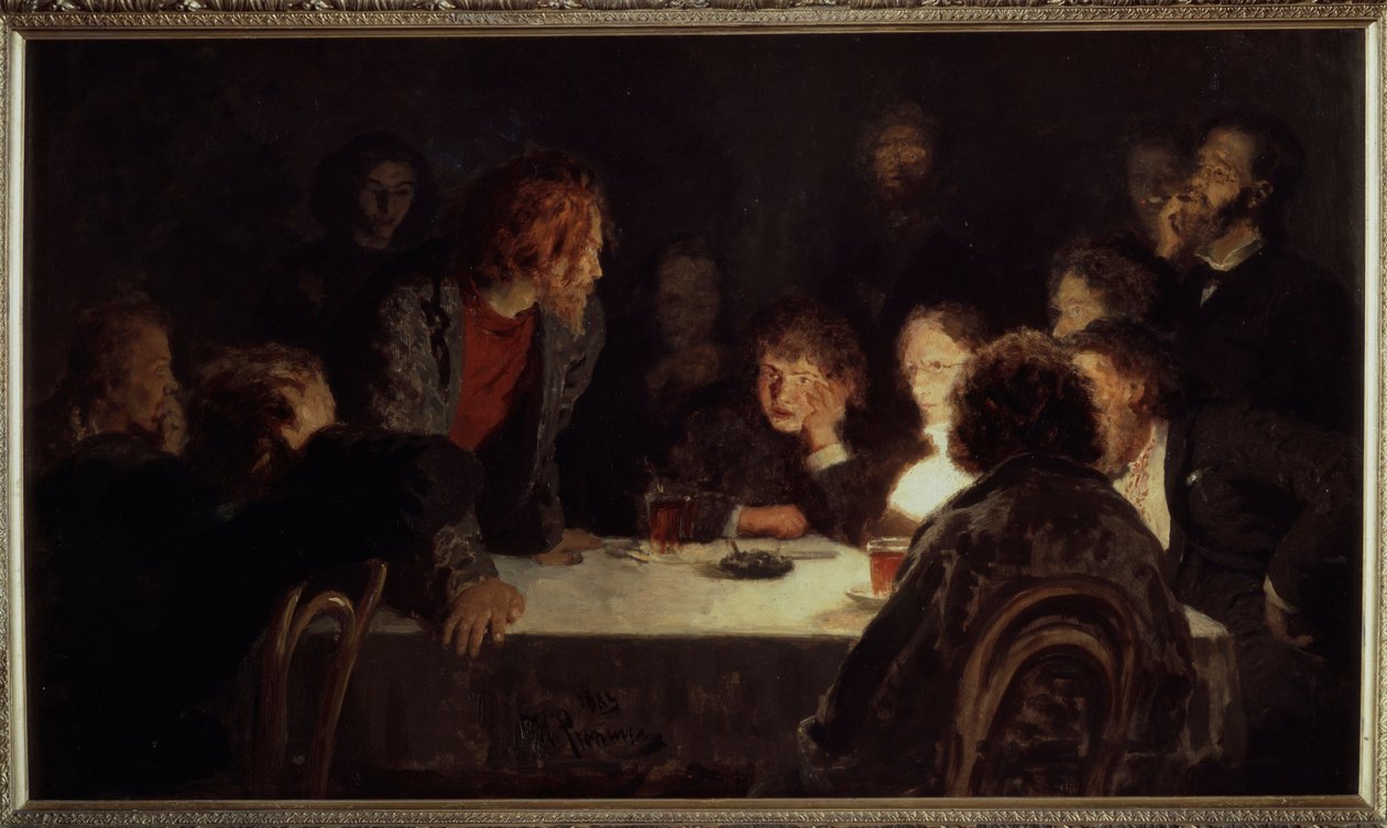 Et revolutionært møde. Maleri af Ilya Repin (Ilia Repin) (1844-1930), olie på lærred af Ilya Efimovich Repin