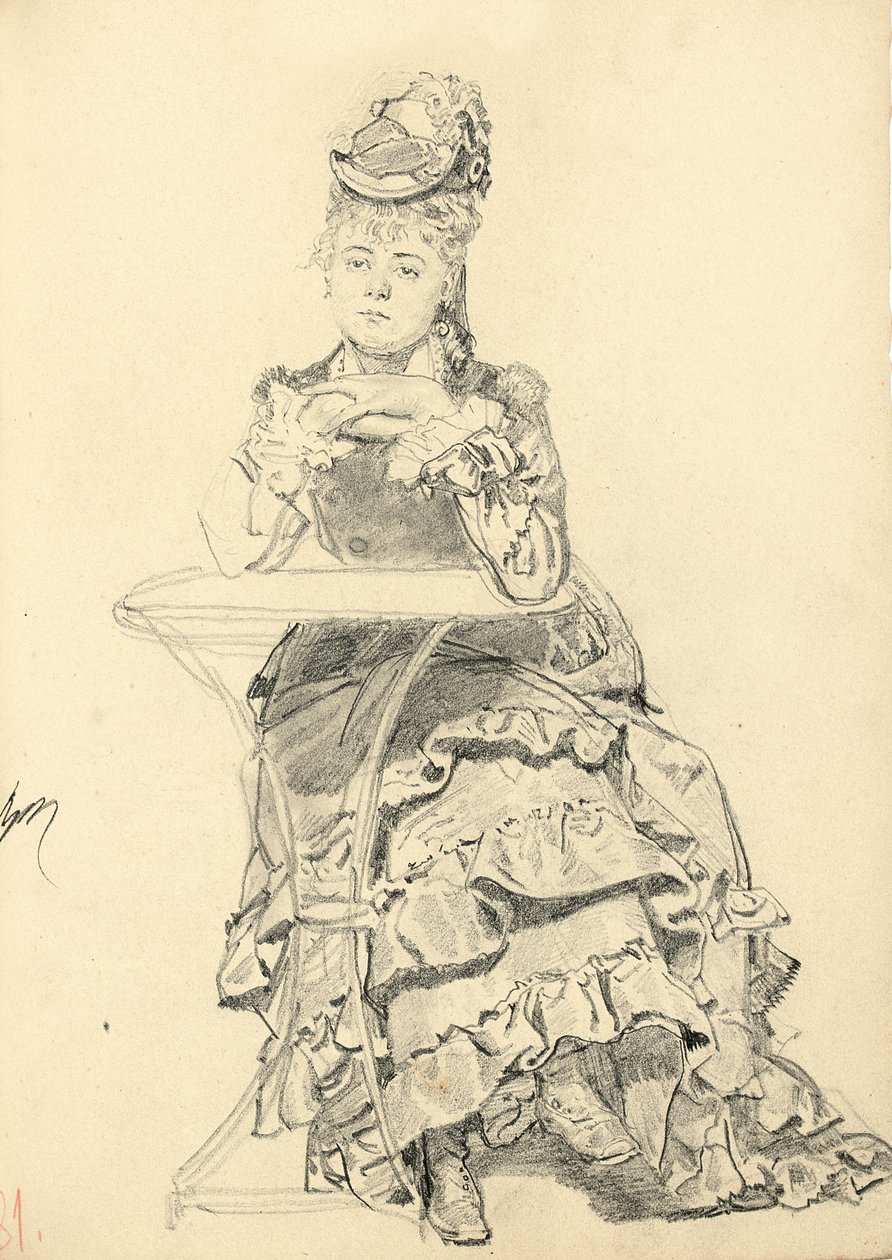 Kvinde, der sidder ved et cafébord, ca. 1872-1875 af Ilya Efimovich Repin