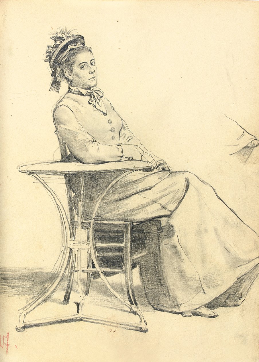 Kvinde, der sidder ved et cafébord, ca. 1872-1875 af Ilya Efimovich Repin