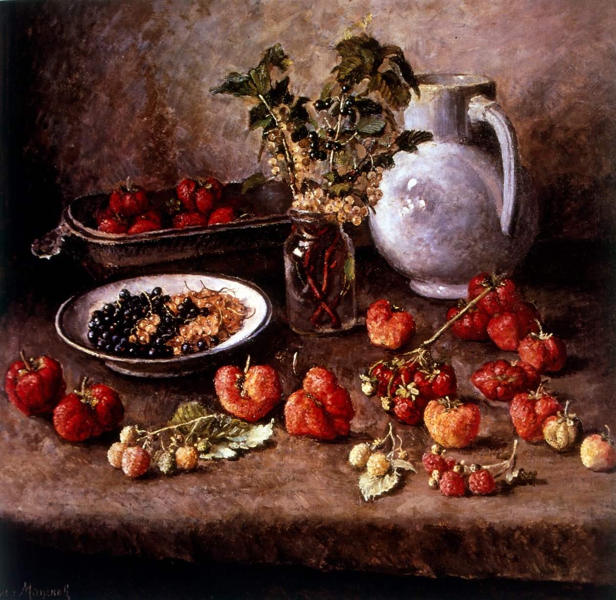 Stilleben med jordbær 1943 (olie på lærred) af Ilya Ivanovich Mashkov