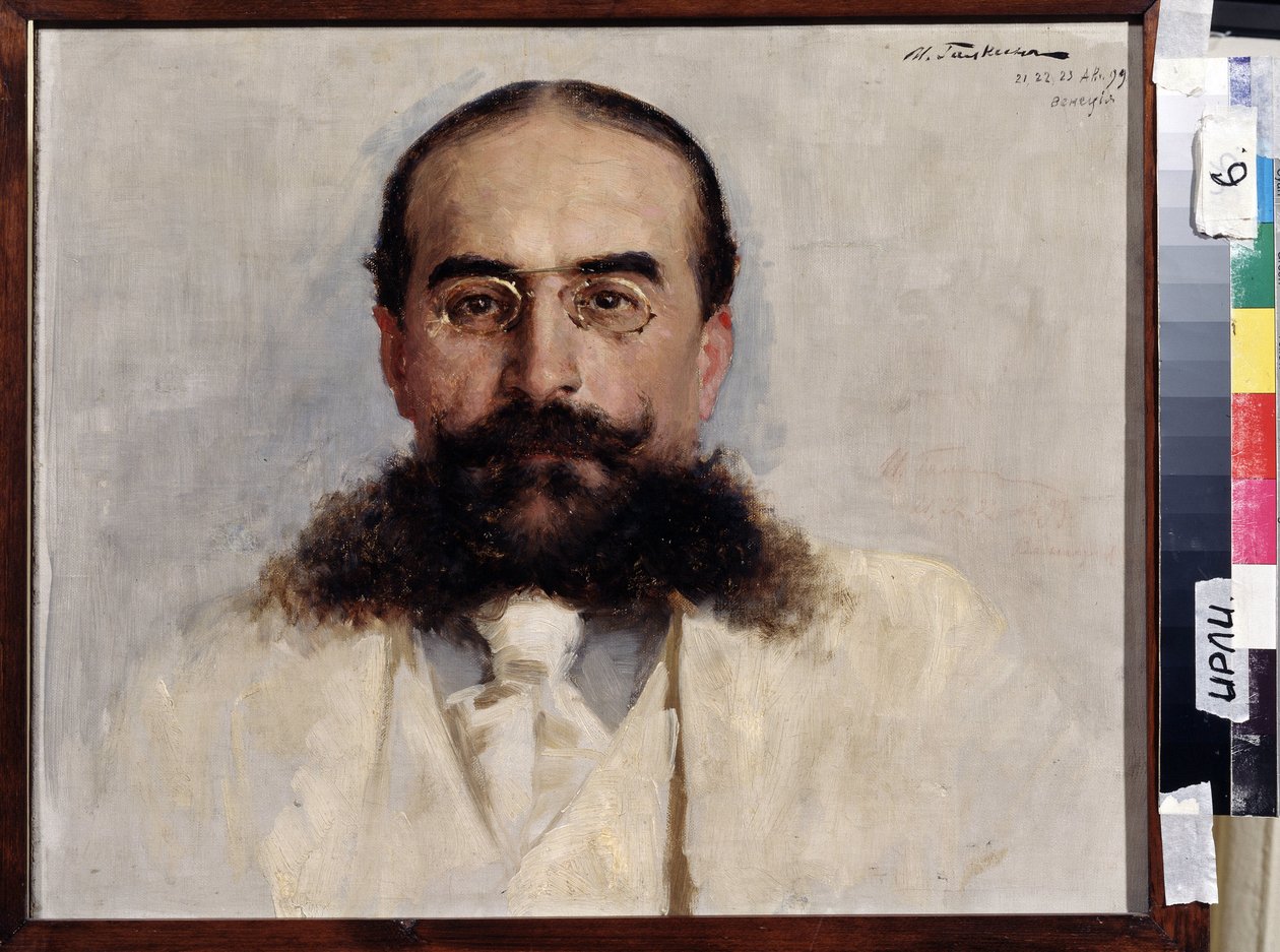Portræt af forfatteren, pædagogen og dramatikeren Vladimir Nemirovich Dachenko (1858-1943) (Portræt af forfatteren, pædagogen og dramatikeren Vladimir I. Nemirovich-Danchenko). Maleri af Ilya Savvich Galkin (1860-1915), olie på lærred af Ilya Savich Galkin