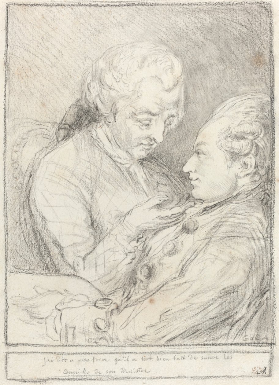 Portræt af kunstneren med hans yngre bror, Augustin Saint-Aubin af Imitator of Gabriel Jacques de Saint Aubin