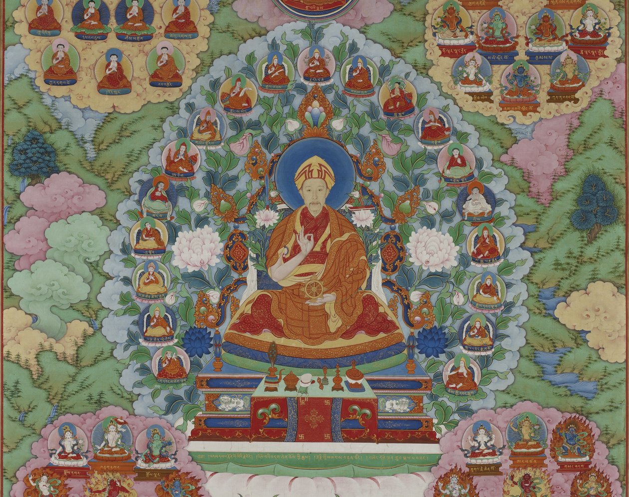 Detalje fra Qianlong-kejseren som Manjusri, Visdommens Bodhisattva, Qing-dynastiet af Imperial Workshop