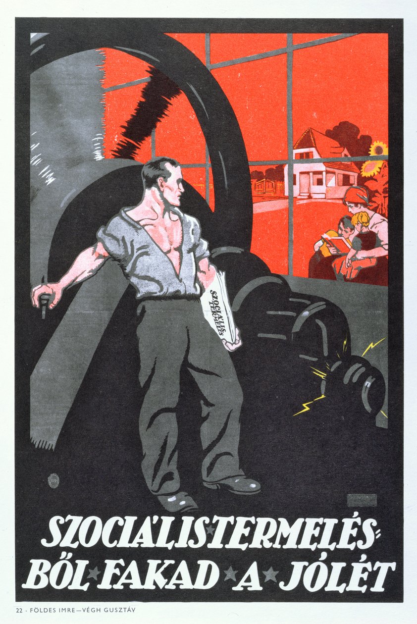 Velvære er produktet af socialistisk produktion, plakat af den ungarske kommunistiske revolution, 1919 af Imre Foeldes