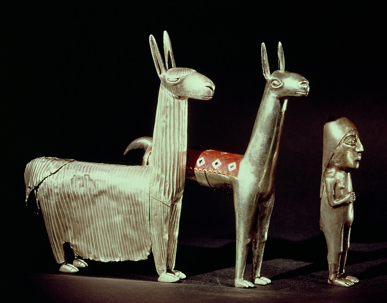 Lama, alpaca og kvinde, fra Titicacasøen, Bolivia, ca. 1475-1532 (sølv) af Incan