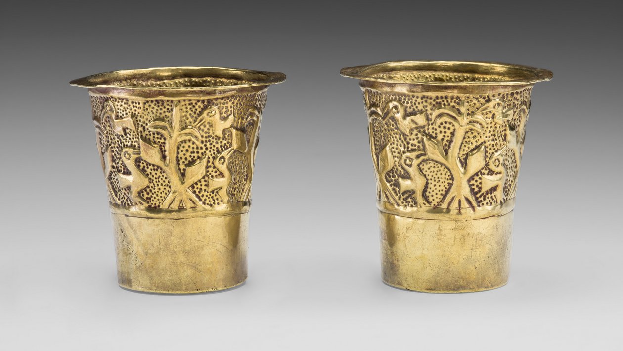 Et par bægerglas, der viser fugle i en kornmark, 1100-1438 e.Kr. af Incan
