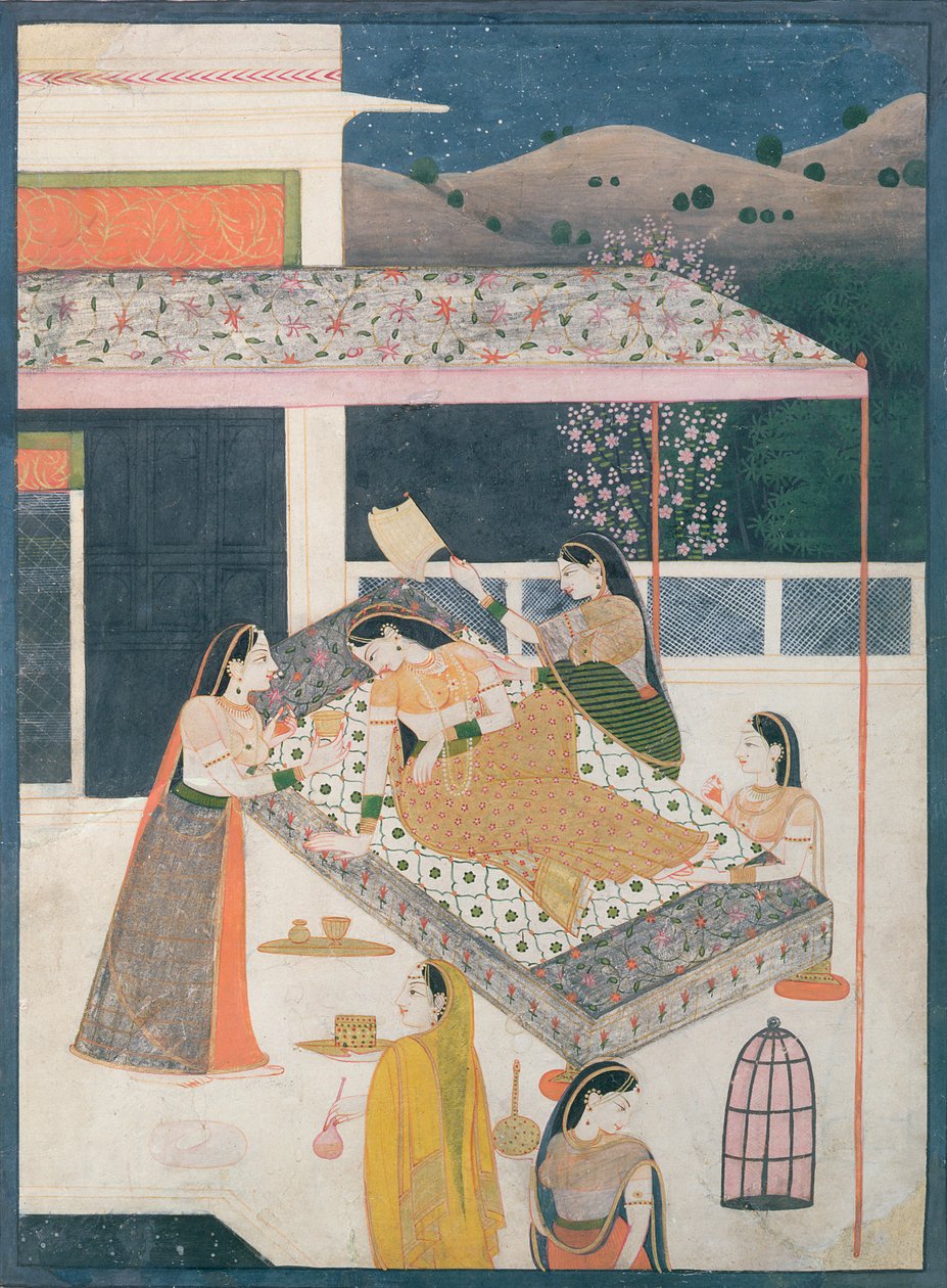 Afventer elskeren, Garhwal, ca. 1789-1800 af Indian School