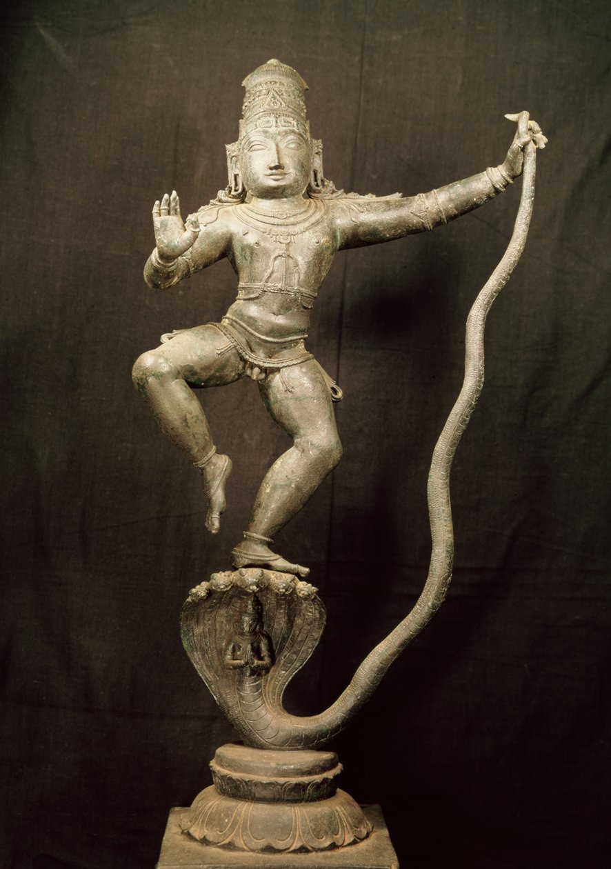 Kaliya Krishna (bronze) af Indian School