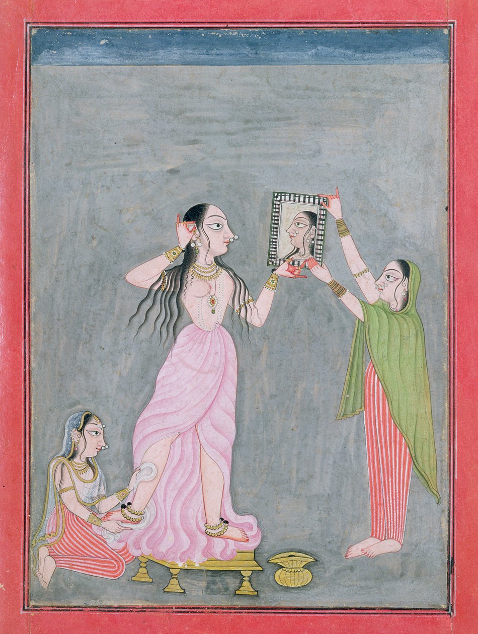 Dame på toilettet, Mankot, ca.1730 af Indian School