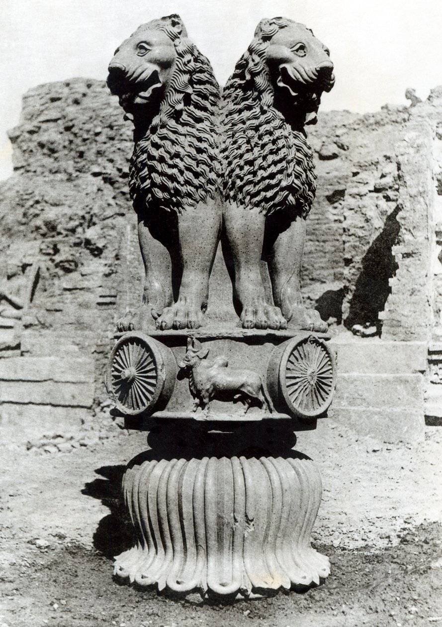 Løvehovedstad fra kejser Ashokas søjle, 273-236 f.Kr. (poleret sandsten) af Indian School