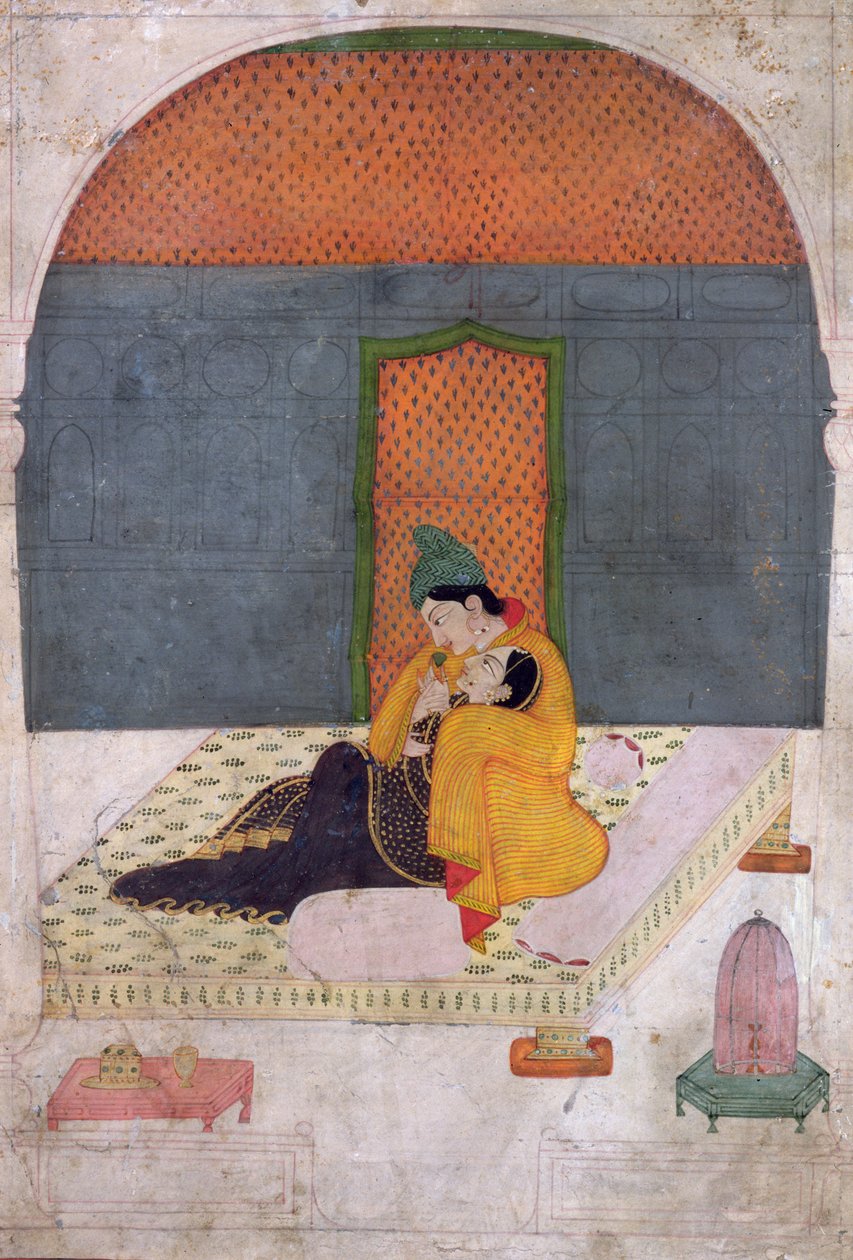 Elskere på en terrasse, Garhwal, ca. 1780-1800 af Indian School