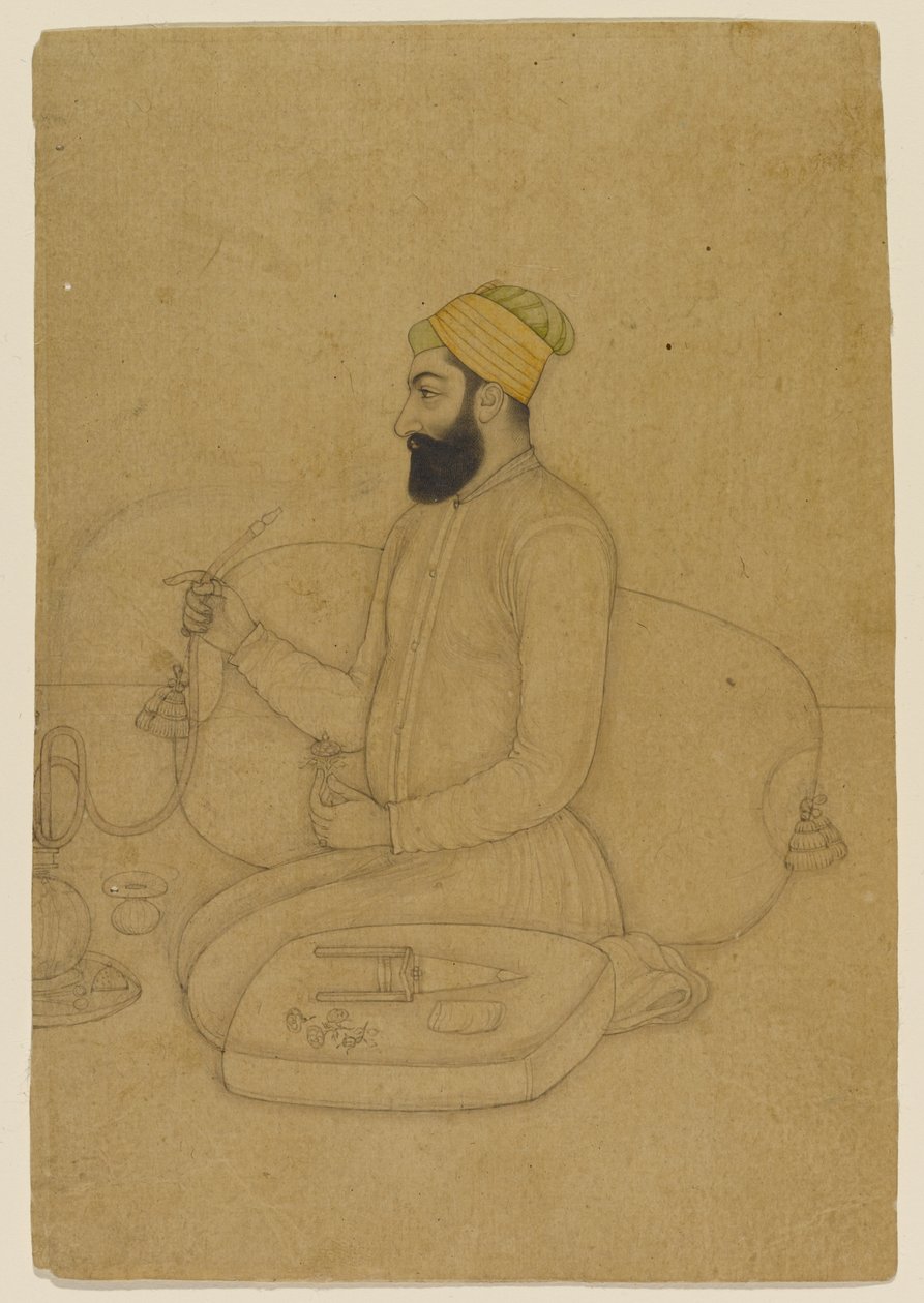 Portræt af Mirza Dakhni, Naubat Khan (vask på papir) af Indian School