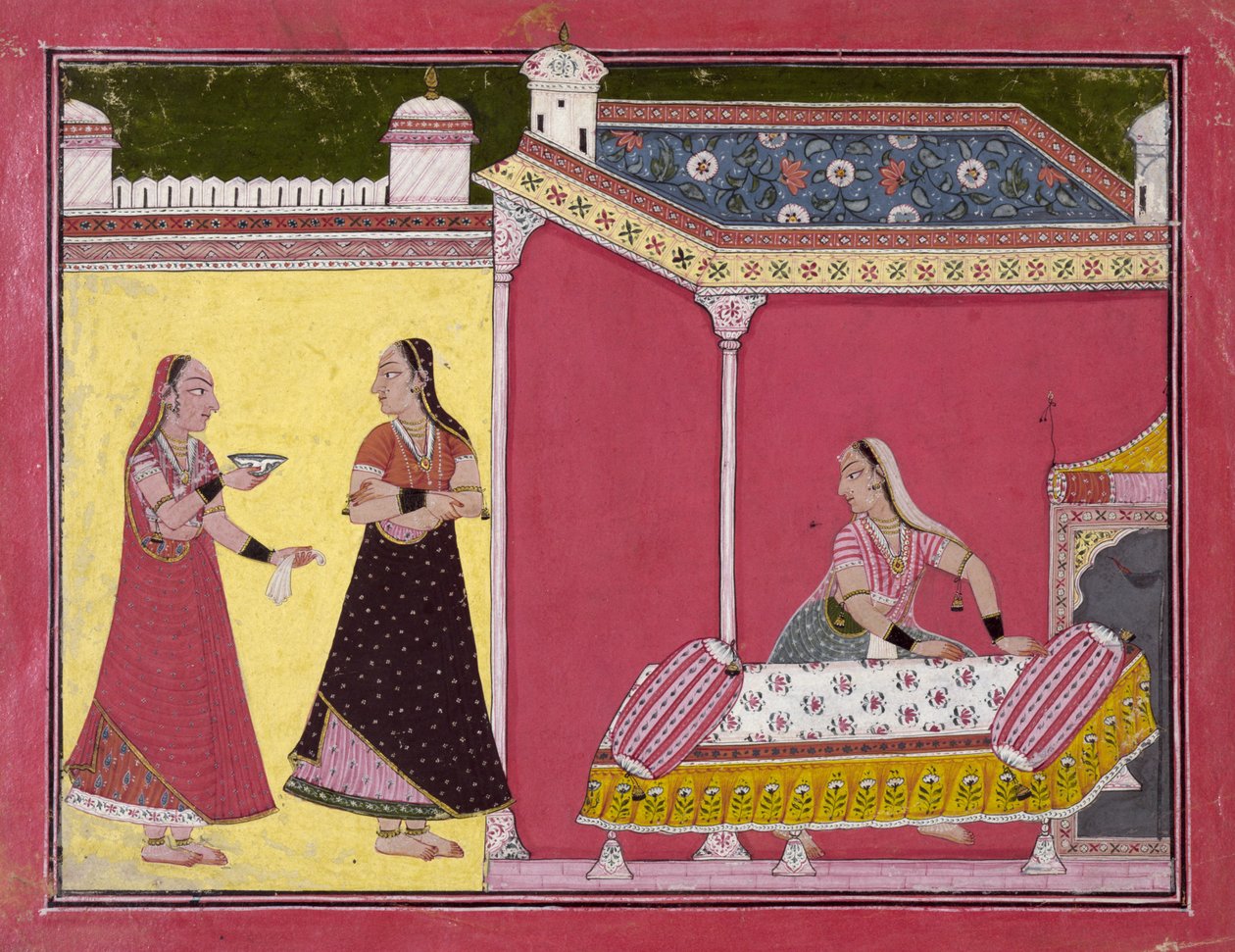 Forberedelse af sengen, Bilaspur, ca. 1690-1700 af Indian School