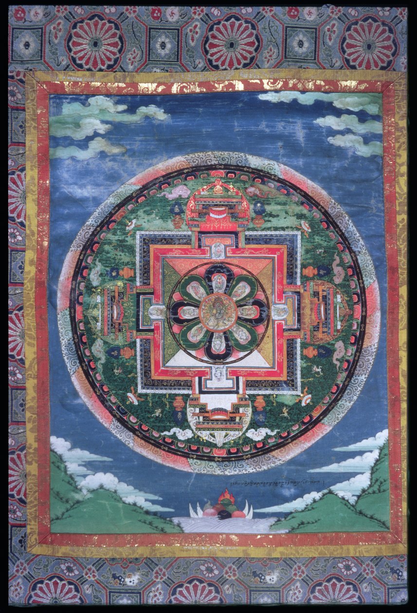 The Mystic Circle of Phyag-rdor (Varjrapani) and the Eight Serpent Divinities with Four Doorkeepers, Mandala Vajrapani, ca. 1849 (malet silke og stof) af Indian School