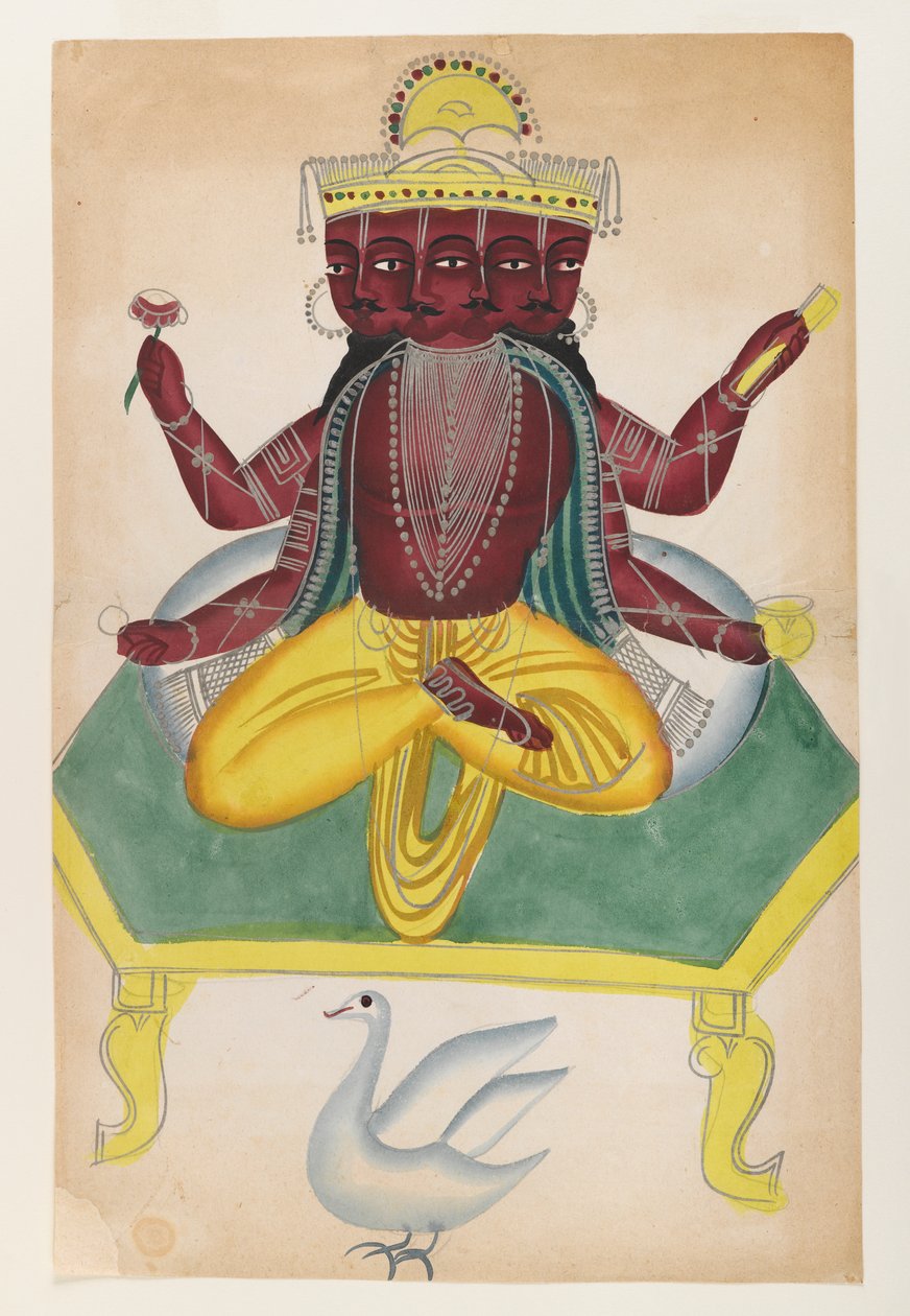 Brahma, slutningen af det 19.-begyndelsen af det 20. århundrede (wc på papir med polerede tin-accenter) af Indian School