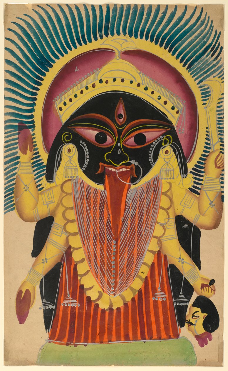 Kali, slutningen af det 19.-begyndelsen af det 20. århundrede (wc på papir med polerede tin-accenter) af Indian School