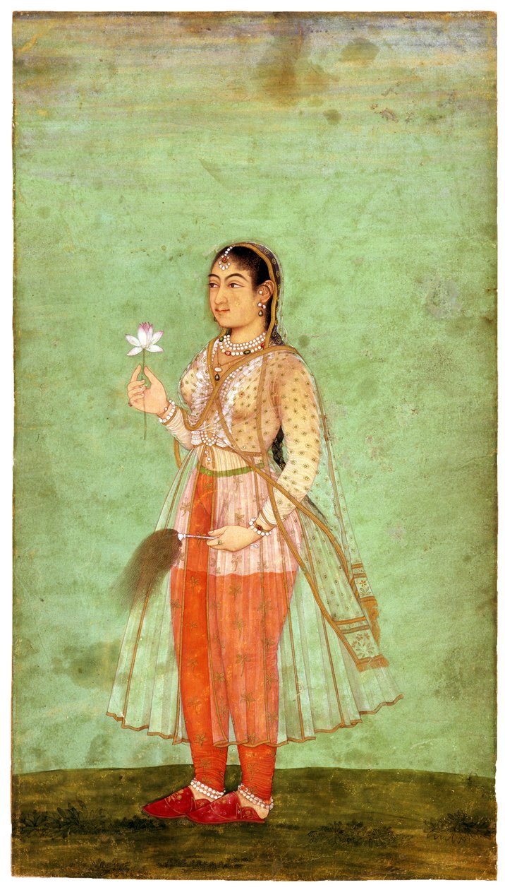 En dame med blomster- og fluepisker, ca. 1630 af Indian Art