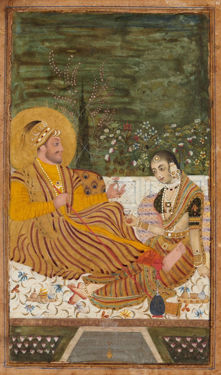 Ali Adil Shah II af Bijapur med en kvinde af Indian Art