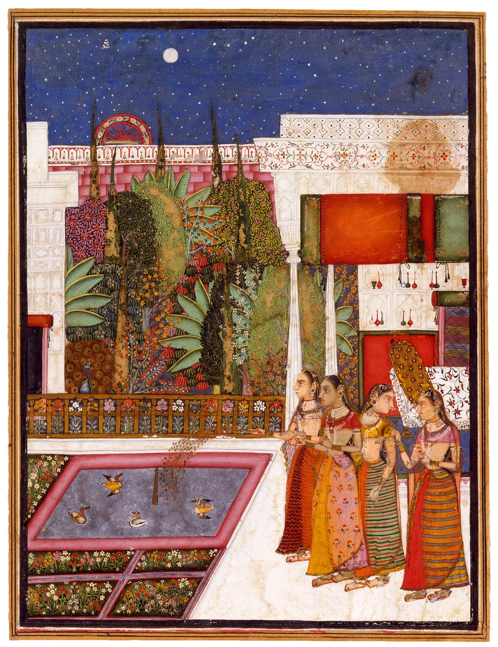 Fire kvinder i en paladshave, midten af det 18. århundrede. af Indian Art