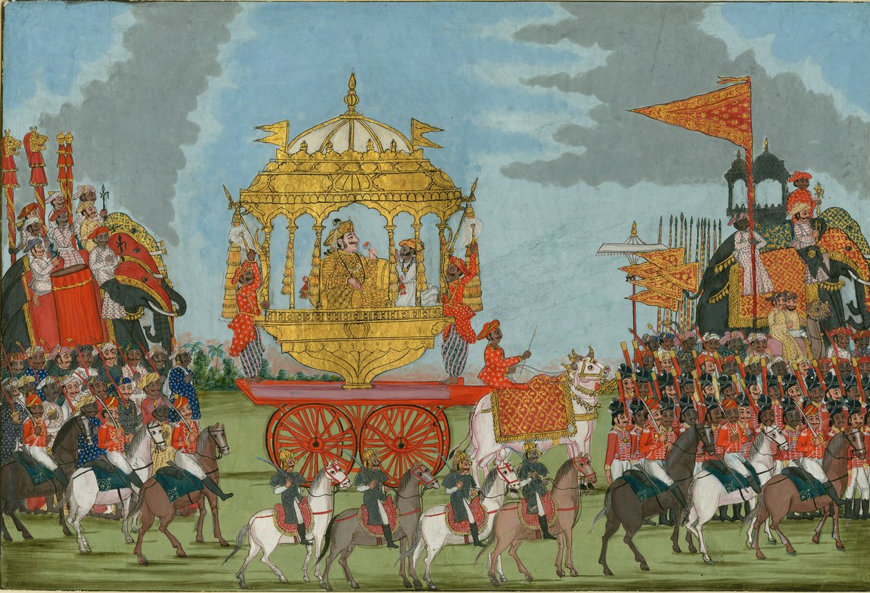 Rajah af Tanjore rider på en elefant til en vielse, ca. 1780 af Indian Art