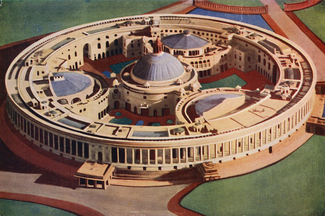 Council House eller Indiens parlament, Delhi (farvefoto) af Indian photographer