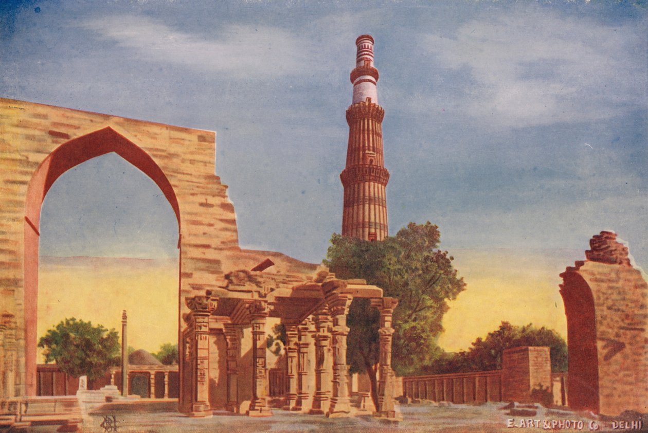 Kutub Minar med jernsøjle (farvefoto) af Indian photographer