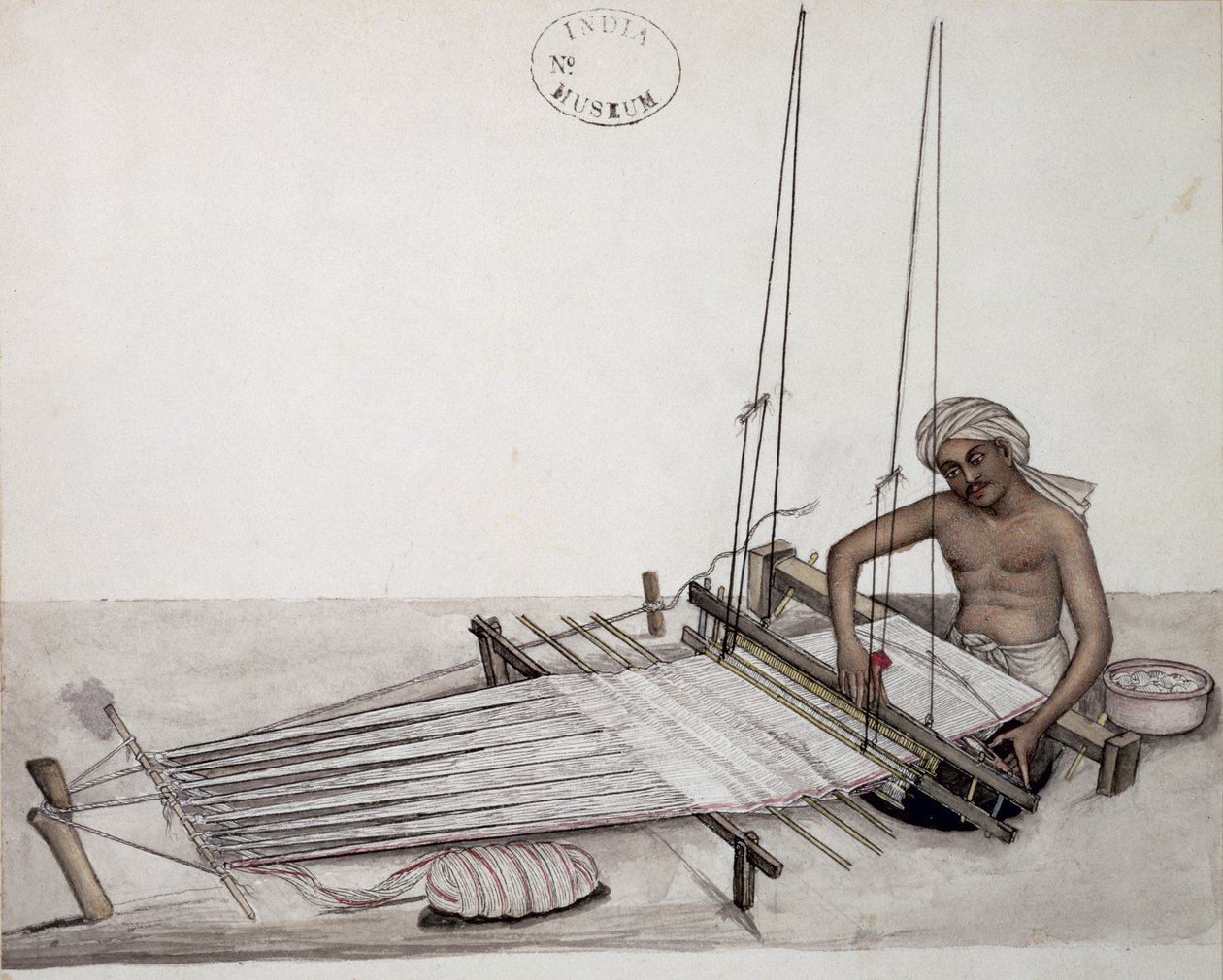 AS10 Vol.52 f5 4904 kat.201 i-iv Weaver at a loom, Bombay, c.1873 (akvarel på papir) af Indian School